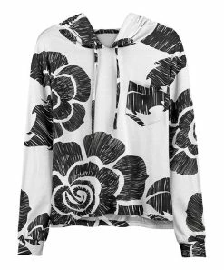 Lily | Black & White Floral Pocket-Accent Hoodie - Women