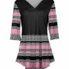Lily | Black & Pink Stripe Houndstooth V-Neck Tunic - Women