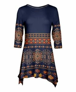 Lily | Navy & Rust Geometric Floral Sidetail Tunic - Plus