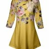 Lily | Yellow & Pink Floral Three-Quarter Sleeve Tunic - Plus