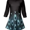 Lily | Black & Blue Peacock Feather Three-Quarter Sleeve Tunic - Plus