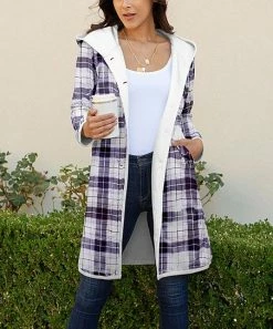 Lily | White & Purple Fleece Hooded Coat - Women