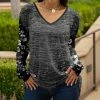 Lily | Black & Gray Variegated Floral Raglan V-Neck Tunic - Plus