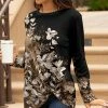 Lily | Black & Mocha Floral Crewneck Long-Sleeve Knot-Hem Tunic - Women