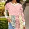 Lily | Pink & Yellow Floral Dot V-Neck Long-Sleeve Tunic - Plus