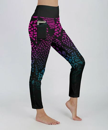 Lily | Black & Fuchsia Leopard Pocket Leggings - Plus 1 Lily | Black & Fuchsia Leopard Pocket Leggings - Plus