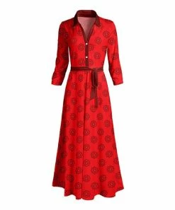 Lily | Red Geometric V-Neck Tie-Waist Maxi Dress - Plus