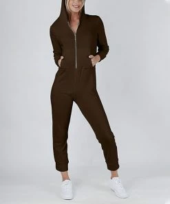 Lily | Brown Pocket-Accent Hooded Jumpsuit - Women
