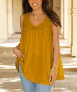 Lily | Gold Sleeveless Swing Tunic - Plus