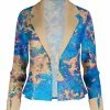 Lily | Blue & Beige Marbled Notch-Lapel Open Blazer - Plus