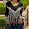 Lily | Black & Gray Abstract Chevron V-Neck Tunic - Women