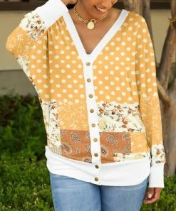 Lily | Yellow & White Polka Dot Floral Button-Up Cardigan - Women & Plus