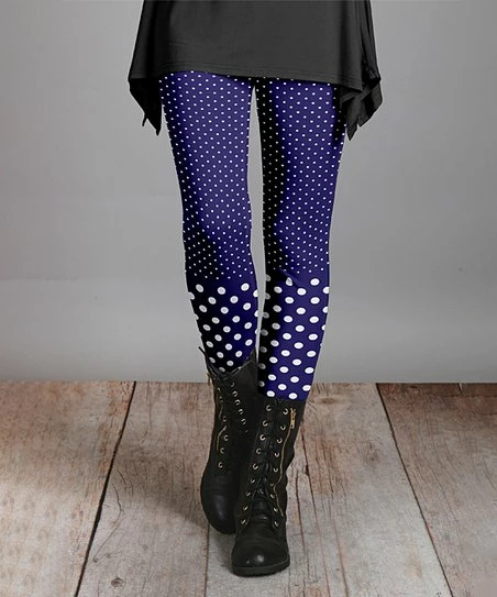 Lily | Navy & White Polka Dot Leggings - Women 1 Lily | Navy & White Polka Dot Leggings - Women
