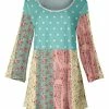 Lily | Blue & Pink Polka Dot & Floral Scoop Neck Three-Quarter Sleeve Tunic - Plus