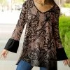 Lily | Mocha & Black Floral Flute Sleeve Tunic - Women