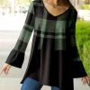 Lily | Black & Green Plaid Flute Sleeve Tunic - Plus
