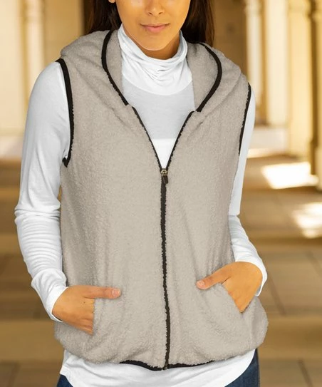 Lily | Light Beige Fleece Zip Vest - Plus 1 Lily | Light Beige Fleece Zip Vest - Plus