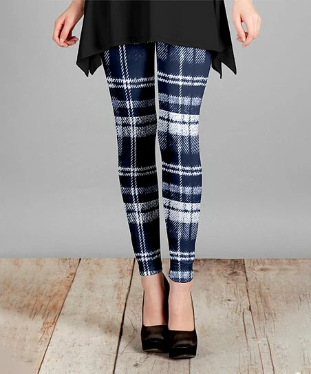 Lily | Navy & White Plaid Leggings - Women 1 Lily | Navy & White Plaid Leggings - Women