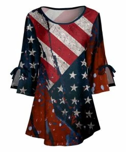 Lily | Red & Navy Stars & Stripes Tie-Sleeve Tunic - Women