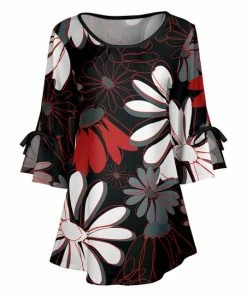 Lily | Black & Red Floral Tie-Sleeve Tunic - Women