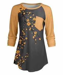 Lily | Gray & Yellow Floral Chest-Pocket Tunic - Women