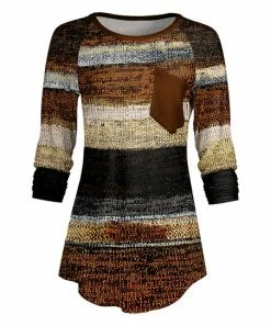 Lily | Black & Brown Stripe Chest-Pocket Tunic - Plus