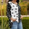 Lily | Black & White Paw-Print V-Neck Three Quarter-Sleeve Tunic - Plus