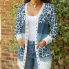Lily | Blue & White Leopard Button-Up Pocket Cardigan - Plus