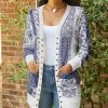 Lily | White & Blue Floral Button-Up Pocket Cardigan - Women & Plus