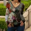Lily | Brown & Red Multicolor Floral Long-Sleeve V-Neck Tunic - Women