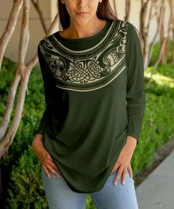 Lily | Green & Cream Yoke Long-Sleeve Tunic - Women & Plus