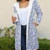 Lily | White & Navy Floral Hooded Fleece Coat - Plus