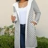 Lily | Gray & White Polka Dot Hooded Fleece Coat - Plus