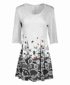 Lily | White & Black Floral Butterfly Flowing Tunic - Plus