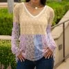 Lily | Yellow & Blue Floral Patchwork Long-Sleeve V-Neck Tunic - Women