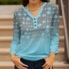 Lily | Turquoise & Gray Geometric Ombré Button-Front Notch Neck Tunic - Plus
