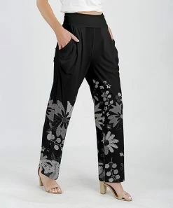 Lily | Black & Gray Floral Pocket High-Waist Pants - Women
