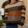Lily | Brown & Rust Stripe Boatneck Crewneck Sweater - Women