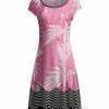 Lily | Black & Pink Tropical Leaf Cap-Sleeve Dress - Women