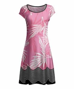 Lily | Black & Pink Tropical Leaf Cap-Sleeve Dress - Women