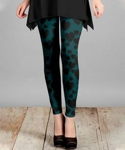 Lily | Teal & Black Heart Leggings - Women