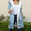 Lily | White & Turquoise Newsprint Fleece Pocket Jacket - Women
