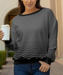 Lily | Black & Gray Wavy Stripe Crewneck Sweatshirt - Plus
