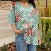 Lily | Mint & Rose Floral Polka Dot Half-Sleeve V-Neck Tunic - Plus