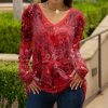 Lily | Red & Pink Floral V-Neck Long-Sleeve Tunic - Plus