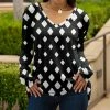Lily | Black & White Diamond Button-Accent V-Neck Tunic - Plus