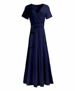 Lily | Navy Tie-Waist Short-Sleeve Maxi Dress - Plus