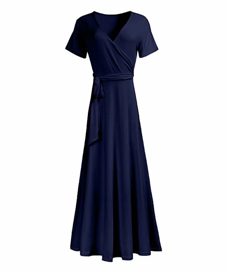 Lily | Navy Tie-Waist Short-Sleeve Maxi Dress - Plus 1 Lily | Navy Tie-Waist Short-Sleeve Maxi Dress - Plus