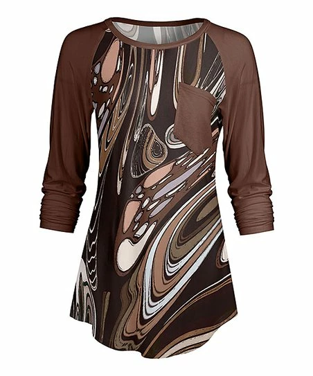 Lily | Brown & White Pocket Raglan Tunic - Plus 1 Lily | Brown & White Pocket Raglan Tunic - Plus