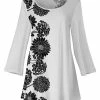 Lily | White & Black Floral Three-Quarter Sleeve Tunic - Women